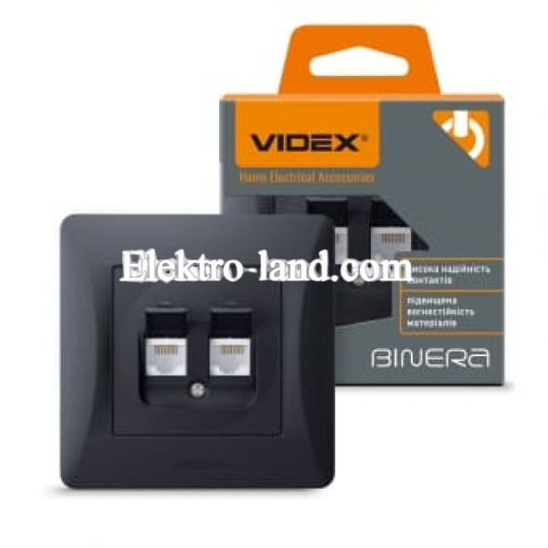 Розетка CAT6+CAT6 двойная компьютерная черный графит Videx Binera 